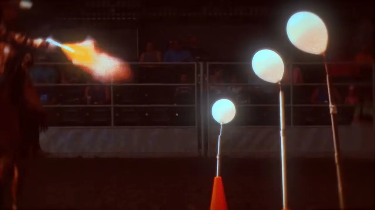 Mounted rider firing at a target